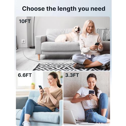 JSAUX 100W USB C to USB C Cable [2-Pack 10FT], Type C Fast Charging Cord for iPhone Air/iPhone 17/iPhone 17 Pro/iPhone 17 Pro Max, iPhone 16/15 Series, Galaxy S/Note Series, MacBook, iPad - Blue