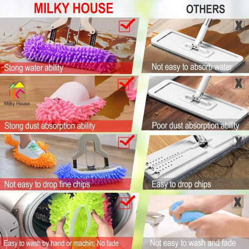 Set of 10 Pieces Microfiber Mop Slippers Shoes Cover Soft Washable Reusable Floor Polishing Dust Dirt Hair Men Women Sweeper Cleaning Mop Tool for House Office Bathroom Kitchen, Multicolored 5 Pairs