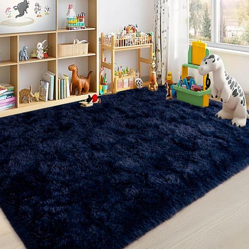 Large Area Rugs for Living Room Bedroom, Dark ? Navy Blue Fluffy Shag Rug, Ultra Soft Shaggy Plush Fuzzy Modern Indoor Throw Floor Carpet for Kids Girls Boys Dorm Nursery Home Decor Aesthetic