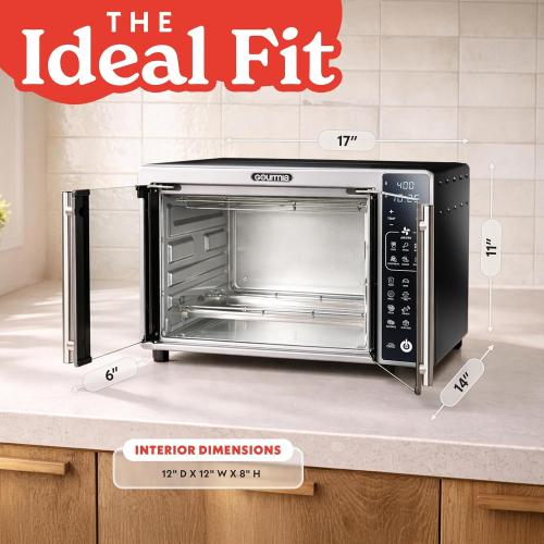 Gourmia Air Fryer French Door Toaster Oven - 6-Slice Capacity, LED Display with 19 Cooking Presets, Stainless Steel‼️needs heavy cleaning‼️