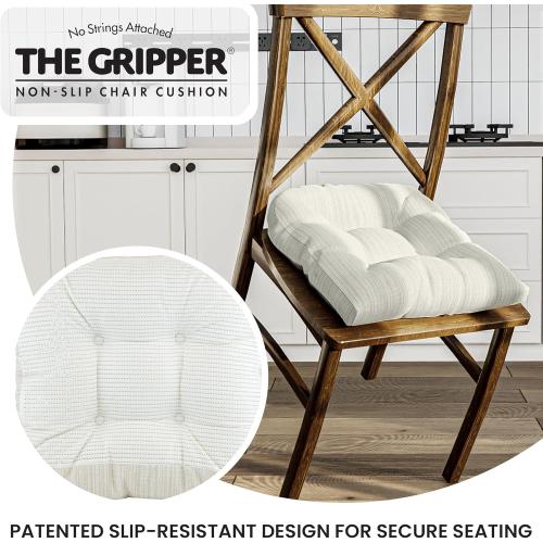 Klear Vu Gripper Overstuffed Universal Non-Slip Dining Chair Cushions for Kitchen Decor or Office Use, U-Shaped Skid-Proof Seat Pad, 17x17 Inches, 2 Count (Pack of 1), Chenille Cream