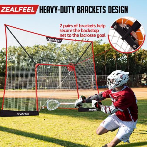 Lacrosse Backstop Net 14x10FT, Extra Large Coverage with 14mm Foam-Wrapped Fiberglass Pole for Shooting Training, 4-Strand Tear-Resistant Netting, Sandbag & Stakes(Lacrosse Goal NOT Included)