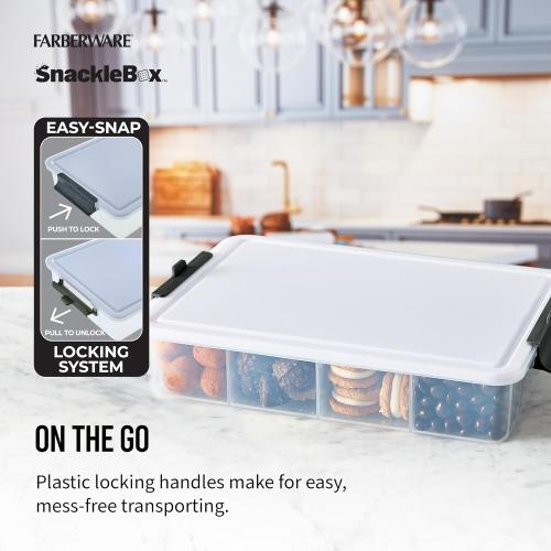 Farberware Large Build-A-Board Snacklebox Serving Tray with Locking Plastic Cutting Board Lid, Portable Storage Container with 11 Compartments for Charcuterie, and More