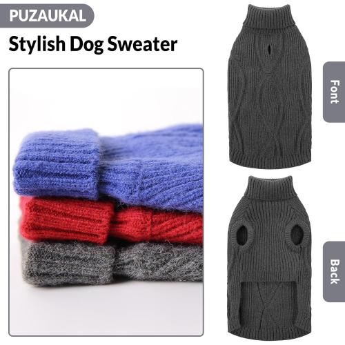 Dog Sweater Pullover, Cable Knit Dog Christmas Sweater, Dogs Sweaters for Small Medium Large Dogs with Harness Hole,Puppy Sweaters Boy Or Girl(Grey XL)