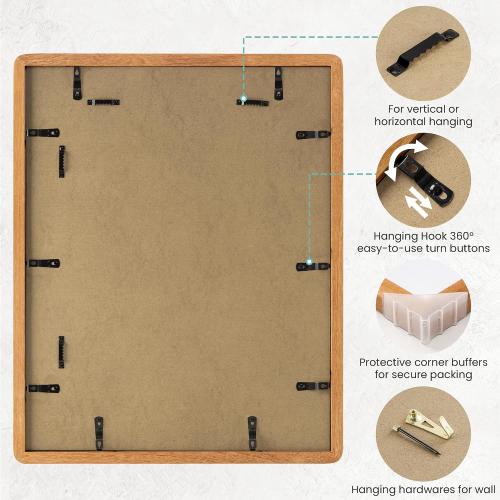 Acovy A3 Picture Frame, Solid Natural Teak Wood Photo Frame with Tempered Glass,A3 Wood Picture Frame with Mat for A4 Photos,Curved Rounded Corner Wooden Frames,Wall or Tabletop Display