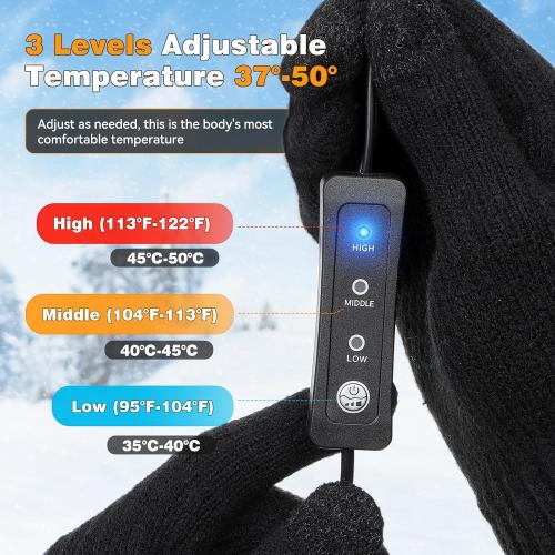 USB Heated Gloves for Women Men, Winter Gloves Full Finger Hand Warmers Gloves 3 Levels Temperature Adjustable Fast Heating Electric Heated Gloves for Outdoor Skiing Cycling Hiking (Dark black5)