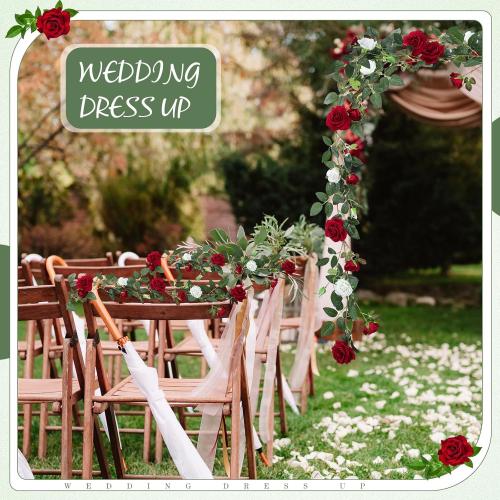 Red and White Rose Vine Artificial Flower Garland Fake Flower 6ft Garland Artificial Silk Floral Hanging for Wedding Party Ceremony Outdoor Decor Pack of One