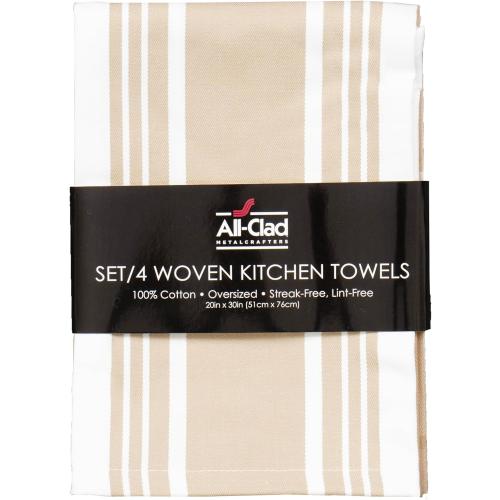 All-Clad Woven Bistro Kitchen Towels: Highly Absorbent, Super Soft Long Lasting - 100% Cotton, 20x30 Dish Towels for Cleaning & Drying Dishes, Pans, Glassware, or Countertops, (2-Pack), Cappuccino