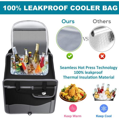 Trunk Organizer with Cooler, Collapsible Trunk Storage Container with Non Slip Bottom Strips, Large Multi-Compartment Waterproof Car Trunk Organizer Groceries for Vehicle Sedan, Suv, Truck,Van(Black)