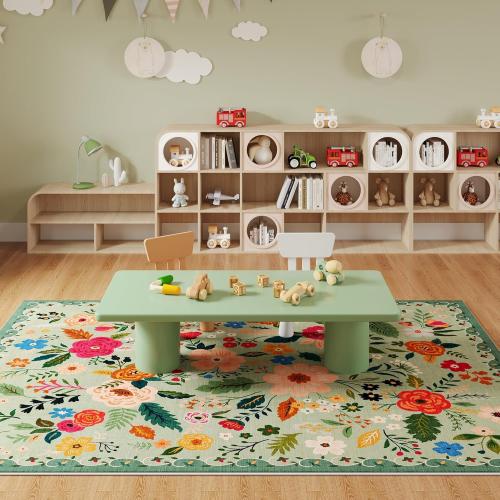 Size Large Color Green Living Room Rug  Rug Machine Washable Boho Area Rug Non Slip Floral Vintage Low Pile Large Rugs for Living Room, Bedroom, Farmhouse, Dining Room, Kids Playroom(Green)