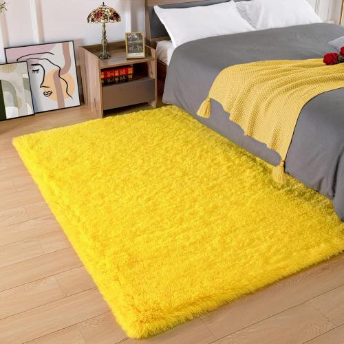 Amearea Premium Soft Fluffy Rug 4x5.3 Feet, Fuzzy Area Rugs for Bedroom, Shag Carpet for Living Room Nursery Kids Room Decor, Comfortable Indoor Furry Dorm Carpets, Yellow