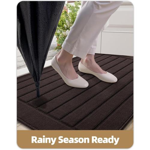 Color&Geometry Large Door Mat Indoor Entrance 36x59 Non Slip Dirt Trapper, Absorbent Doormat, Washable Rug for Entryway, Low Profile, Easy Clean Patio Porch, Brown, (Rolled-up NO Creases)