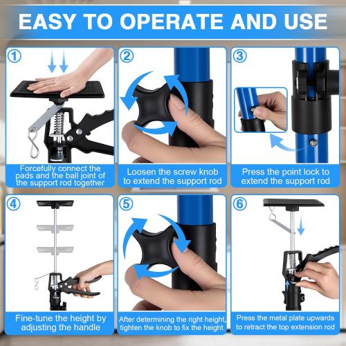 Cabinet Jacks 2Pcs, Adjustable Support Pole 45 to 114, Telescopic Steel 3rd Hand Support Pole for Cabinet Jack, Cargo Bar, Drywall Installations, Support Rod Dust Barrier Poles Bearing Up to 154 lbs