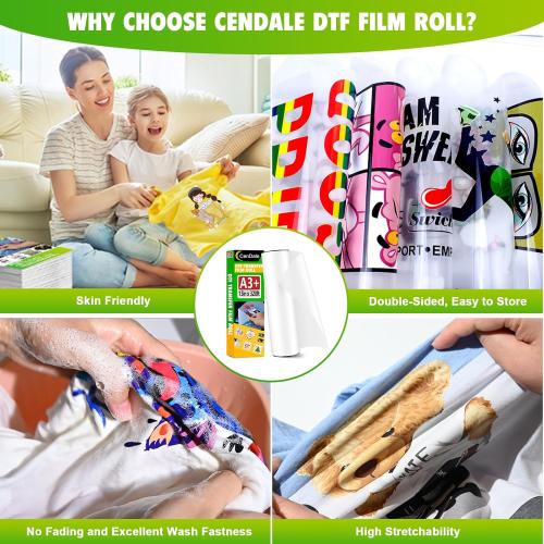 DTF Transfer Film Roll 13 x 328ft - Premium A3  DTF Film Roll, Double Sided Matte Clear PreTreat DTF Roll Film for Dark and Light T-shirts, Hot & Cold Peel DTF Paper Roll (13ft x100M)
