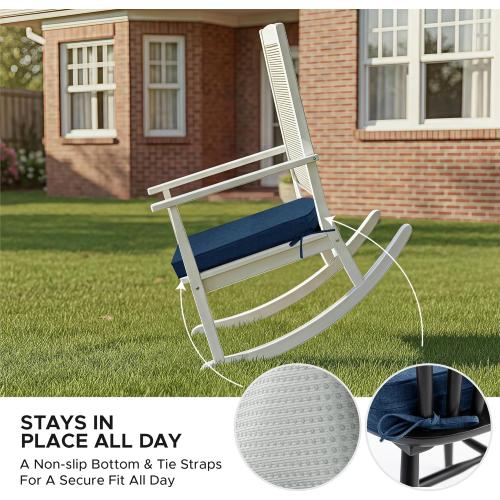 Outdoor Chair Cushions, Water-Resistant & Fade-Resistant, Patio Furniture Seat Replacement Chair Pads with Ties Zipper, Removable Cover, Non-Slip Bottom, Set of 4, 17 x 16 Inch, Navy Blue