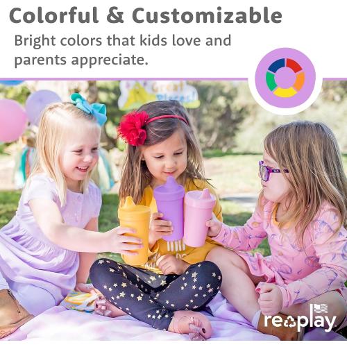 Re-Play Spill-Proof Sippy Cups for Toddlers - Kids Reusable 10 Oz Set of 4, Dishwasher & Microwave Safe, Made in USA, True Blue