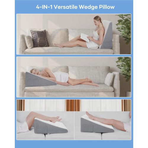 Forias Wedge Pillow 12 Bed Wedge Pillow for Sleeping Wedge Pillow for After Surgery Triangle Pillow Wedge for Acid Reflux Snoring Heartburn Back Pain, Machine Wash Cover | Memory Foam Top