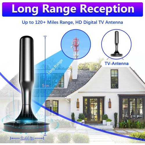 HIDB TV Antenna for Smart TV Indoor, Digital Indoor HD Antennas with Strong Magnetic Base, Easy Installation, Long Range Reception for Local Channels 4K 1080P, 10ft Long Cables (Black)