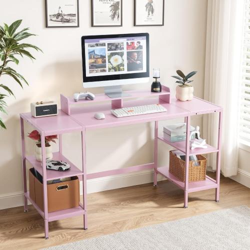 MINOSYS Computer Desk 55-inch with Storage Shelf - Gaming Desk for Bedrooms, Small Spaces, and Home Offices Modern Writing Desk for PCs. (Colors vary)