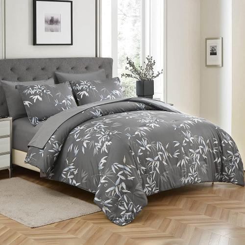 Comforter Set King Size - 7 Pieces Bed in a Bag, Bedding Set, Soft Lightweight Grey Comforter Sets with Sheets and Pillows (Grey,King)