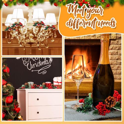 Ceenna Christmas Candle Rings Wreaths Pine Cones Garland Red Berry Poinsettia Pine Garland Candle Ring Holder for Christmas Wedding Home Table Centerpiece Party