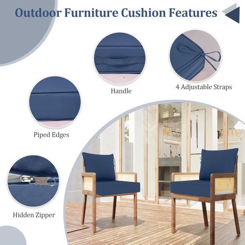 Outdoor Chair Cushion, 19 x 19 Inch Waterproof Deep Seat Patio Cushions Set of 2, Loveseat Cushions for Outdoor Furniture, 4'' Thick Patio Furniture Cushion with Handle Straps, Dark Blue