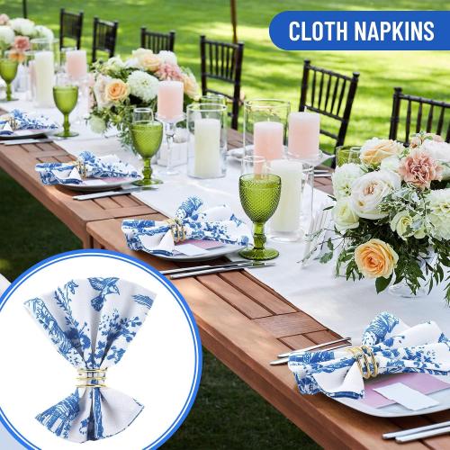 24 Pcs Blue Cloth Napkins Country French Dining Napkins 18 x 18 Blue Floral Reusable Cloth Napkin Rustic Table Decorative for Fall Christmas Holiday Party Supplies