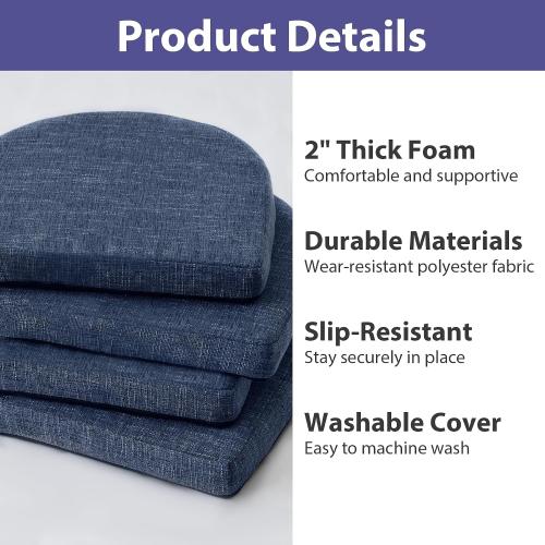 IPYNBAP Chair Cushions for Dining Chairs, Kitchen Chair Cushions, 16'' x 16'' x 2'', Non Slip Indoor Seat Cushions, Chair Pads for Dining Chairs with Ties & Removable Cover, Set of 6, Navy