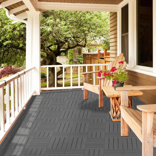 Goovilla Plastic Interlocking Deck Tiles, 36 Pack, 12x12 Each, Dark Grey | Waterproof Outdoor Flooring All Weather Use, Patio Floor Decking Tiles for Porch Poolside Balcony Backyard Concrete