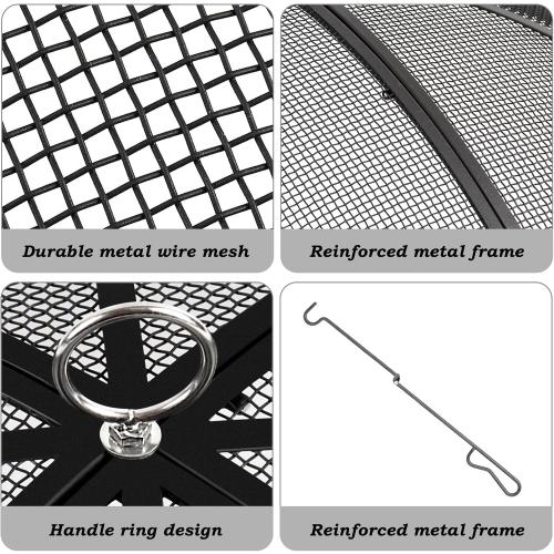 Size 27 Fire Pit Spark Screen, 27 Inch Diameter Fire Pit Screen with Handle & Poker,Heavy Duty Metal Mesh Fire Pit Screen,Fire Pit Lid for Outdoor/Beach/RV Camping/Backyard