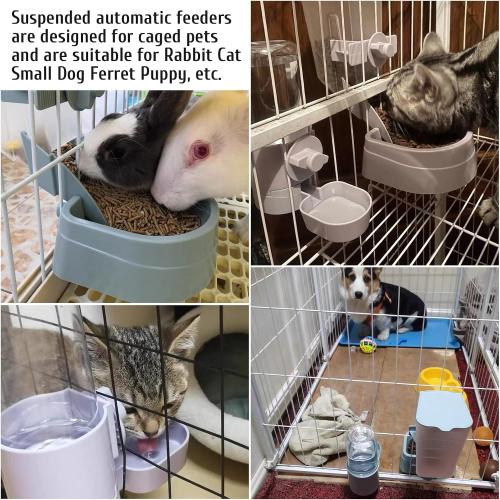 kathson Rabbit Food Water Dispenser Pet Cage Automatic Feeder 2L Food Dispenser 17oz Waterer Small Animal Hanging Bottle Bowl Set for Rabbit Cat Small Dog Ferret Puppy