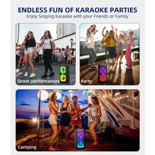 Karaoke Machine for Adults, Portable Bluetooth Speaker with 2 Wireless Microphones, Portable PA System with Disco Lights for Big Party, Outdoor, Ideal Gifts for Family, Music Lover