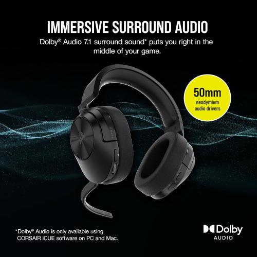 CORSAIR HS55 WIRELESS Multiplatform Lightweight Gaming Headset With Bluetooth - Dolby 7.1 Surround Sound - iCUE Compatible - PC, PS5, PS4, Nintendo Switch, Mobile - Black