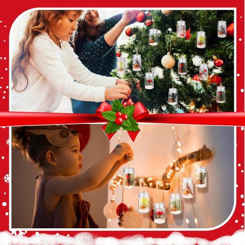 16 Pcs Christmas DIY Fillable Ornaments Kits Clear Glass Bottle Hanging Ornaments, Pine Cones Hanging Mason Jar with Screw Off Caps Rope for DIY Crafts Home Farmhouse Christmas Tree Party Decoration