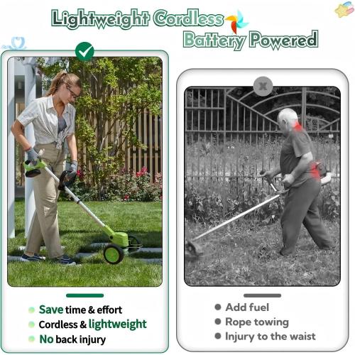 Weed Wacker, 21V Electric Cordless Weed Eater 3Types Blades and 2×4.0Ah Battery Powered, Adjustable Cutting Angle & Height,3 in 1Stringless Grass Trimmer/Lawn Edger/Brush Cutter, for Lawn Yard Garden