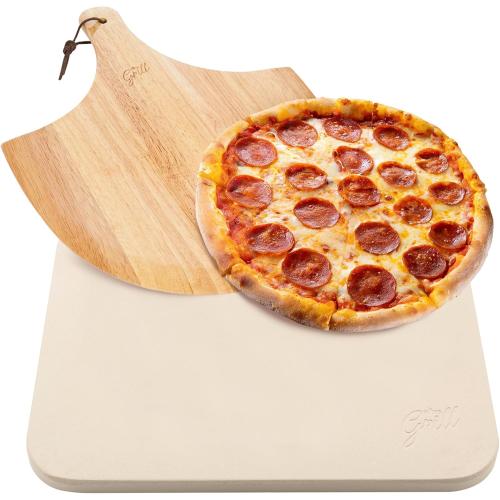 Size Extra Large HANS GRILL PIZZA STONE | Rectangular Pizza Stone For Oven Baking & BBQ Grilling With Free Wooden Peel | Extra Large 15 x 12 Inch Durable Cordierite Cooking Stone.