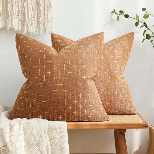 MIULEE Pack of 2 Decorative Burlap Linen Throw Pillow Covers Farmhouse Pillowcases Modern Rustic Woven Textured Cushion Cover for Sofa Couch Bed 18x18 Inch Brick
