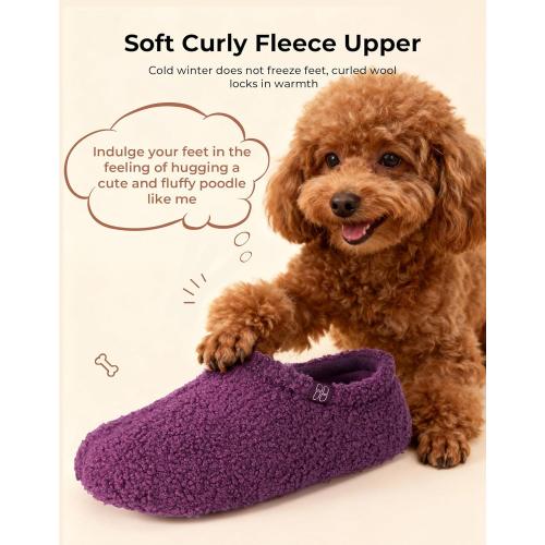 HomeTop Women's Fuzzy Curly Fur Memory Foam Loafer Slippers with Polar Fleece Lining 10.5