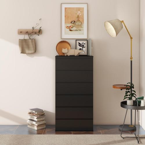 Modern Chest of Drawers, 4/5/6 Drawer Dresser Without Handles Floor Storage Drawer Cabinet Vertical Dresser Storage Organizer for Home Office (6 Drawers, Black)