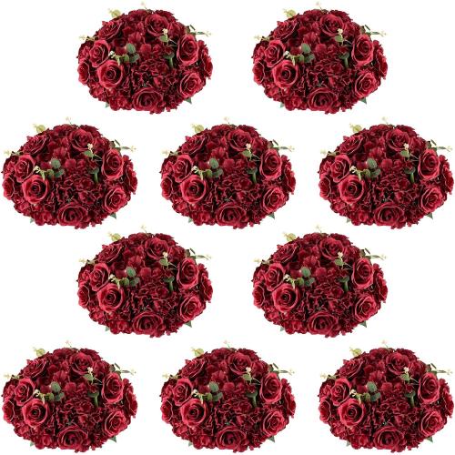 Flower Wedding Centrepieces for Tables: 10 Pcs Burgundy Artificial Flowers Roses Balls  for Centerpiece Fake Silk Rose Arrangements Weddings Reception Birthday Party Decoration