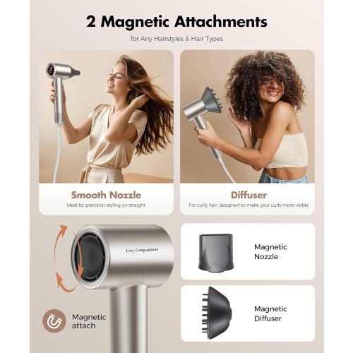 Cosy Companions Hair Dryer, 150000 RPM High-Speed Hairdryer for Fast Drying, Low Noise, HD Display, 5 Temps & 2 Speeds, 500 Million Negative Ionic Blow Dryer, Gold