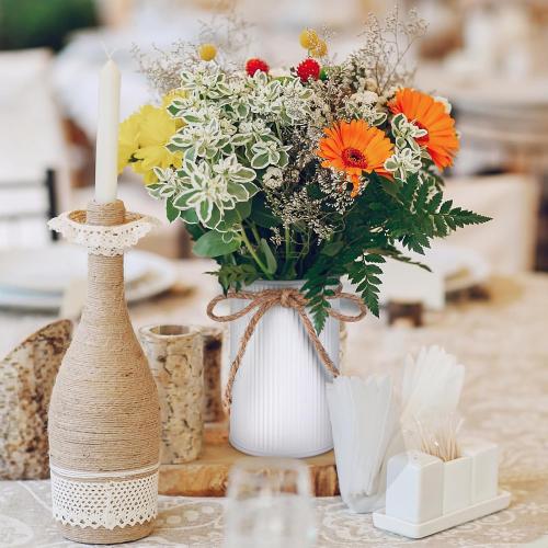 16 Pcs High Farmhouse Vase Decor 4.3 Metal Flower Vases Iron Rustic With Twine Small Bulk Centerpieces for Table Weddings Home Office Decoration Flower Arrangement (White)