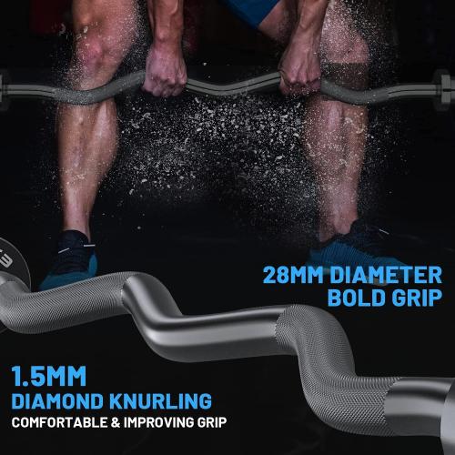 47 Olympic EZ Curl Bar 500-lbs Capacity Steel Barbell Suitable for 2 Weight Plates, 2-Inch Curl Bar for Weight Lifting,Hip Thrusts,Squat,Biceps-Home Gym Weight Bar