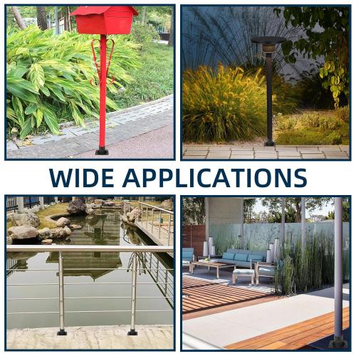 4PCS Chain Link Fence Post Base 2 1/2 Floor Flange, Round Posts Base Bracket Floor Flange for Holding Fence Deck Railing Mailbox Flag Round Posts with Screws, Black