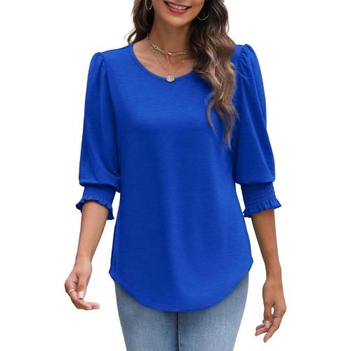 XIEERDUO Blouses for Women Dressy Casual 3/4 Length Sleeve Womens Tops with Smocked Cuffs size L