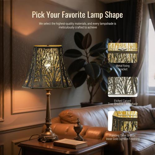 Size 8x 14x11 Color copper Lampshade Medium Lamp Shade 8 Top x 14 Bottom x 11 High (Spider) Metal Antique Bronze Lamp Shades for Table Lamp, Bedside Light and Floor Lamp - Art Forest Etched - Lampshades Replacement