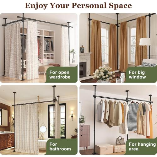 Goovilla Room Divider for Room Separation, Tension Curtain Rods No Drilling, 4-10ft(H) 28-114inch(W) Adjustable Temporary Privacy Wall Divider, Heavy Duty Freestanding Space Partition Separator, Black