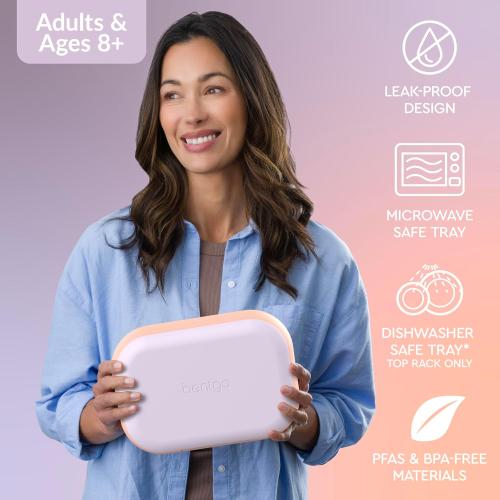 Bentgo Chill Max Leak-Proof XL Lunch Box - Included Ice Pack Keeps Food Cold; 5-Cup Capacity for Adults & Ages 8 , 3 or 4 Compartment Bento Box, BPA-Free, Dishwasher Safe (Lavender & Peach Blossom)