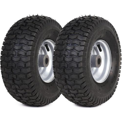 AR-PRO (2-Pack) 15 x 6.00-6 Front Tire and Wheel Assembly for Riding Mower Lawn Tractor, 3 Centered Hub, 3/4 Sintered Iron Bushings, 4Ply Pneumatic with Turf Tread