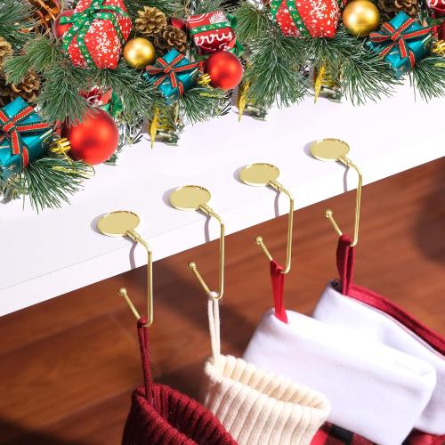 Christmas Stocking Holders for Mantle, Upgrade Non-Slip Christmas Safety Stocking Holder Mantle Hooks Hanger Grip for Party Decoration(Gold-4P)